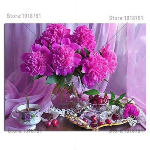Flower Cherry Tea 40x30cm Full Drill Diamond Embroidery 3d Diamond Cross Stitch Fashion Diamond Mosaic Pictures Of Rhinestones