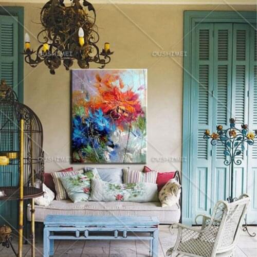 Cheap 6 Style Hand Painted Modern Abstract Oil Painting Knife Flower Decorative Painting On Canvas For Living Room Decor Art