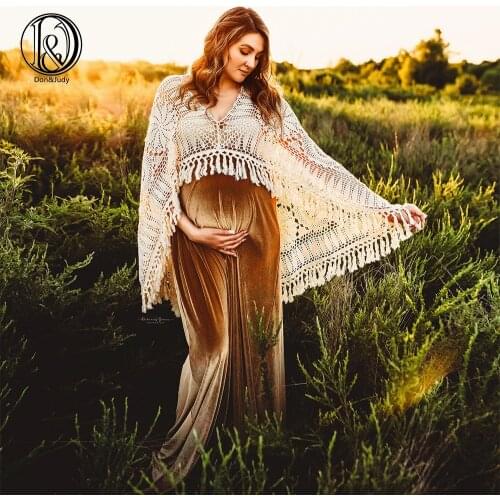 Don&Judy 2020 Maternity Dresses Long Sleeve Pregnant Women Velvet Maxi Gown Dress Sexy V Neck Pregnancy Dress for Photo Shoot