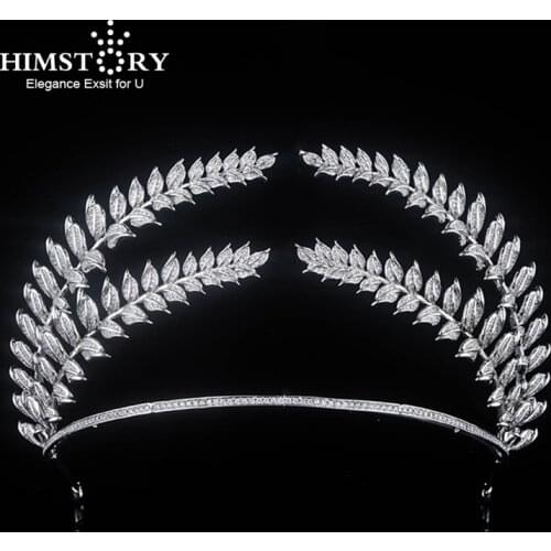 HIMSTORY Big Paved Zircon Crown Full Cubic Zirconia Tiara CZ Tiaras Vintage Leaf Branch Bridal Diadema Wedding Hair Accessories