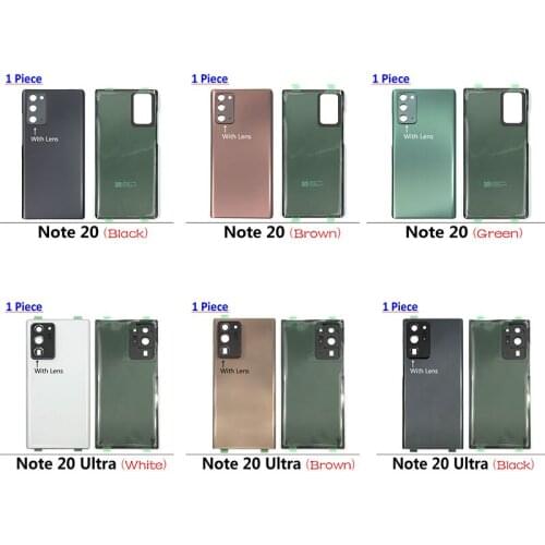 10Pcs Glass Back Cover Battery Housing Rear Door Case Replacement + Bcak Camera Lens For Samsung Galaxy Note 20 / Note 20 Ultra