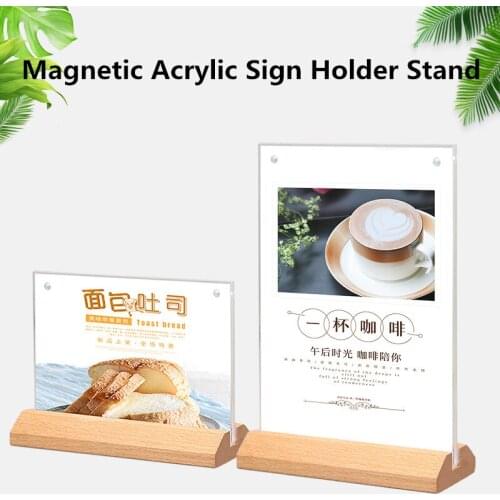 A5 Magnetic Acrylic Sign Holder Cardboard Display Stand Store Advertising Wooden Poster Frame Paper Photo Frame