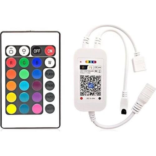 5-24V Mini Wifi LED RGB Controller With IR 24Key Remote Control 1T1/ 1T2 Cable LED Strip Lights Lamps Bulbs
