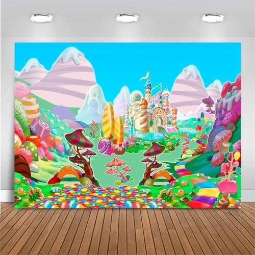 Cartoon Candy Castle Backdrop Newborn Baby Portrait Photography Background Candy Party Kids Birthday Photo Background Photocall