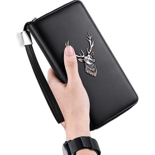 Mens wallet long deer head 3D three-dimensional fashion multifunctional credit card bag leather organ wallet clutch bag
