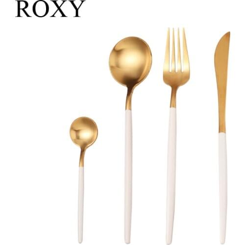 4pcs Matte Stainless Steel Black Gold Silver Cutlery Dinnerware Tableware Dinner Knife Spoon Fork Flatware Set Dishwasher Safe