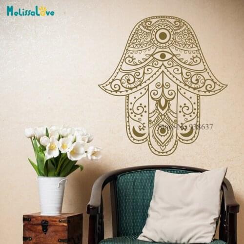 Hand of Fatima Wall Decal Yoga Studio Indian Hamsa Buddha Boho Bohemian Meditation Room Decor Removable Vinyl Wall Sticker BB940