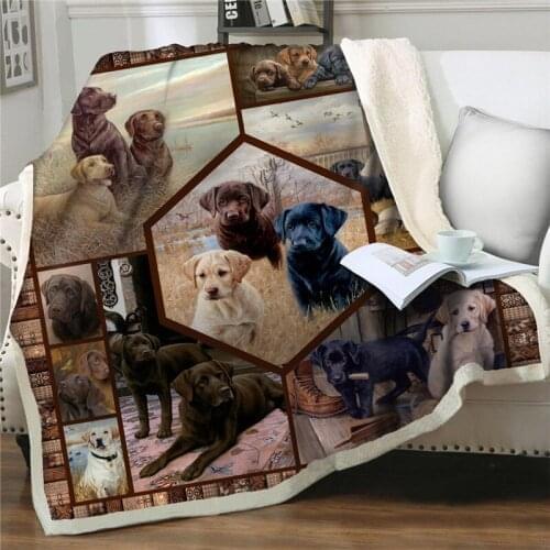 New throw Blankets 3D Cartoon Labrador Sherpa Blanket Thick Velvet Warm Super Soft Flannel Office Nap Blanket Sofa Bedding quilt