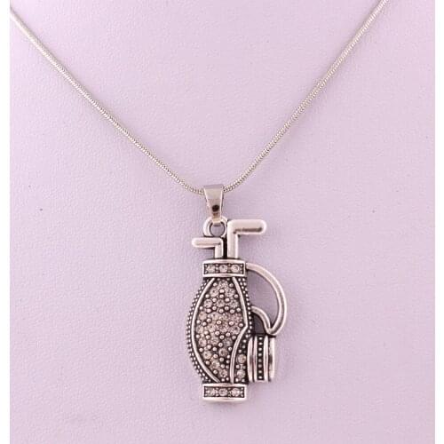 New Arrival Antique Sliver Plated Vintage GOLF BAG jewellery charm necklace snake chain