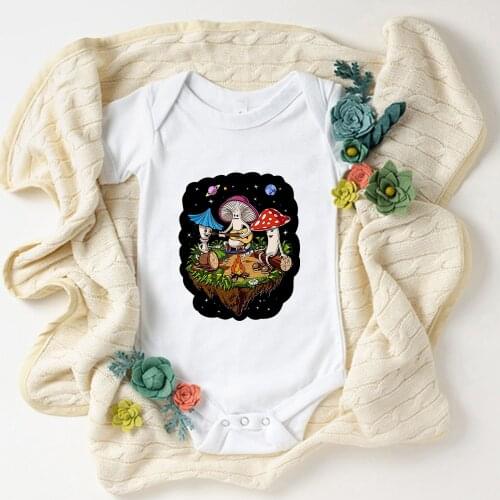 New Style Cartoon Design Mushroom Printed Newborn Clothes Korean Fashion Toddler Baby Girl Bodysuits Urbano Casual Baby Romper