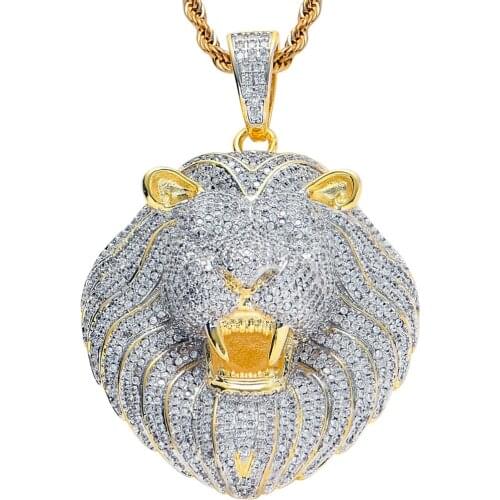 HIP HOP Gold Color Bling Iced Out Lion Animals Pendants With AAA Zircon Stone For Women Men’s Necklace Jewelry Gifts
