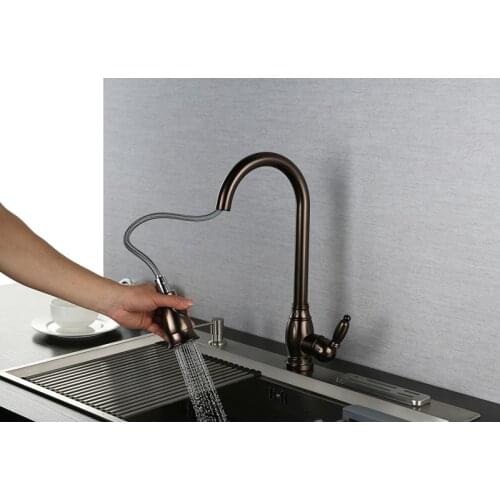 Polished ORB pull out kitchen faucet Mixer tap Single Spout Tap Swivel Pull Out Spray Single Handle deck mount