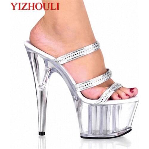 Professional pole dancing fashion sexy shoes 15cm high-heeled shoes/sandals white crystal