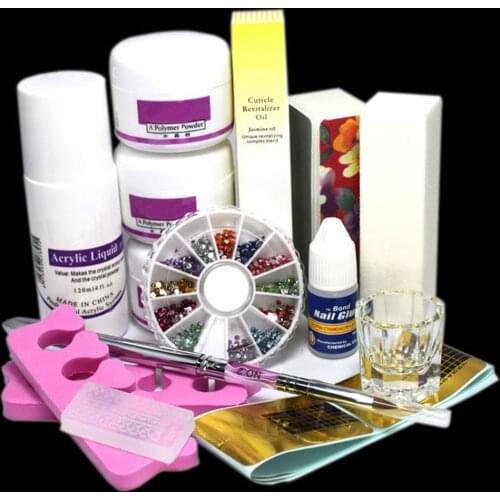 DIY Simple Acrylic Nail Art Tips Kit Liquid Powder Glue Block Dappen Set