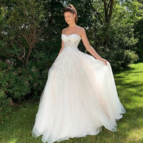 Romantic Boho Beach Wedding Dress Long Lace Applique Sweetheart A Line Garden Bride Gowns Vestidos De Fiesta