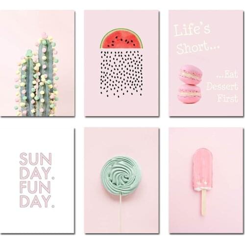 Pink Candy Macaron Lollipop Food Picture Fashion Nursery Poster Indie Canvas Wall Art Print Painting Modern Room Decoration