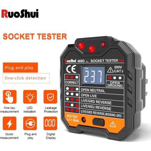 RuoShui 469 Socket Tester Pro Voltage Ground Zero Detector EU US Plug Breaker Electric Leakage Finder Test Polarity Phase Check