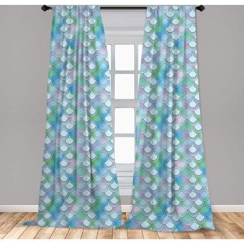 Fish Scale Window Curtain Japanese Squama Pattern with Smooth Color Change Marine Fantasy Mermaid Tail Lightweight Decorative