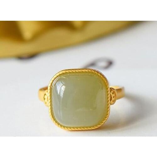 SNew silver inlaid natural Hetian sapphire geometric niche design light luxury cold air opening adjustable womens ring