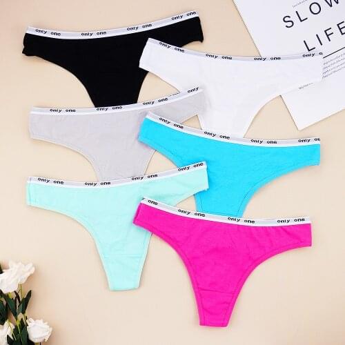 6 Pcs Lots Womens Underwear Cotton G-String Thong Panties Sexy Underwear Solid Color Panty Letter Low-Rise Ladies Panties
