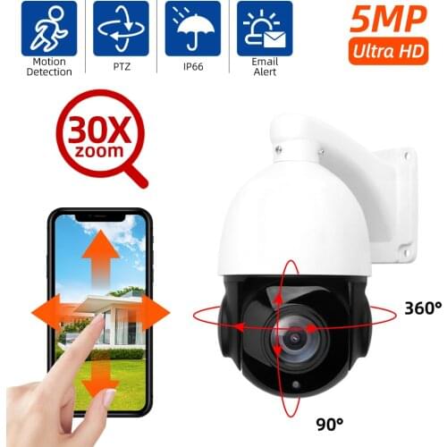 AHCVBIVN Outdoor PTZ POE Camera AI Auto Tracking Pan/Tilt/ 30x Zoom 5MP Ultra HD Security PTZ IP Speed Dome Camera H.265 ONVIF