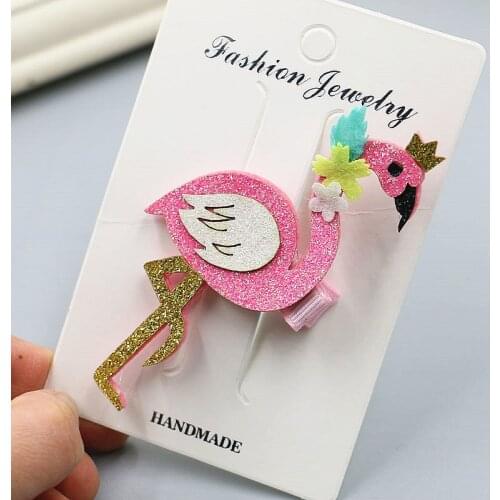 10pcs/set Pink Flamingo Hair Clip Glitter Hair Barrette Fashion Bird Animal Princess Hairpins on Card Kids Gift