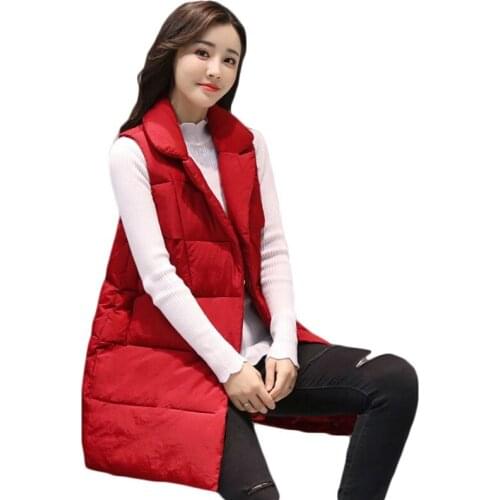 2017 new collection women autumn winter jacket mid-lengt thick warm ladies vest parka cotton wadding female slim waistcoat ZL539