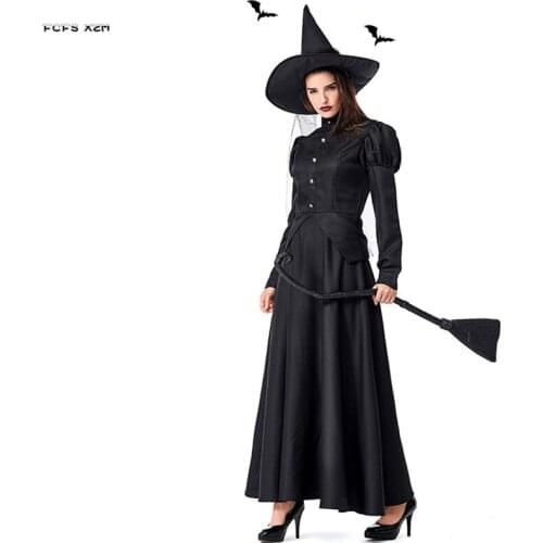 M-XL Gothic Woman Black Sorceress Cosplays Female Halloween Witch Robes Costumes Carnival Purim Masquerade Nightclub Party dress