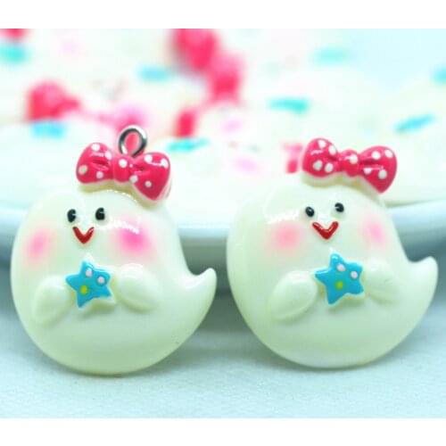 10PCS Flatback White Ghost Spirits With Bows For Halloween Party Jewelry Resin KawaiI Scrapbooking Cabochons Hairbow Centers
