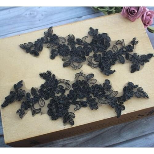 10pcs/lo) Sewing Black Mesh Alencon Floral Embroidered Lace Applique for Garment,Corded Lace Patch