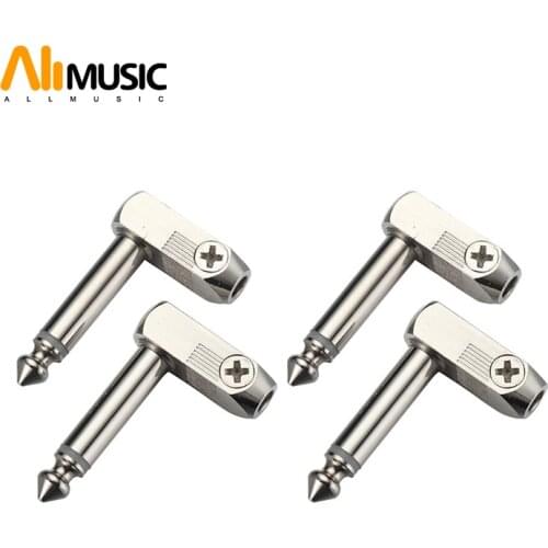 4Pcs/Lot DIY Angle Audio Solderless 6.35 Mono Plug Solder Free Plug guitar connector Chrome
