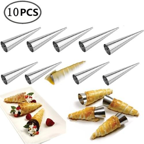 5/10Pcs Cream Horn Mould Pastry Mold Cookie Dessert Kitchen Baking Tool Conical Tube Cone Roll Moulds Spiral Croissants Molds