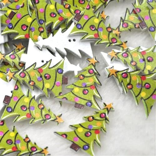 50pcs Merry Christmas Kids Tree Sewing Wood Buttons Craft WB327