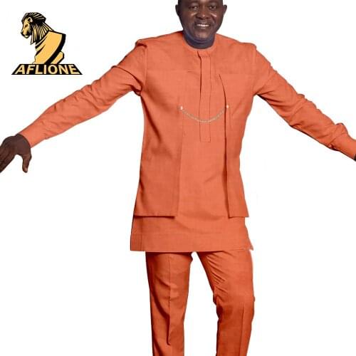 African Mens Fashion Set Dashiki Long Sleeve Shirt and Ankara Pant Two Piece Suit Tribal Outfits v2116069