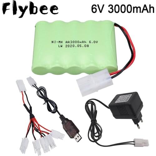 6V 3000mah AA NIMH Battery with 6V Charger cable For Rc toy Car Boat tank Robot Truck Gun parts Electric toy battery 6V 3000mah