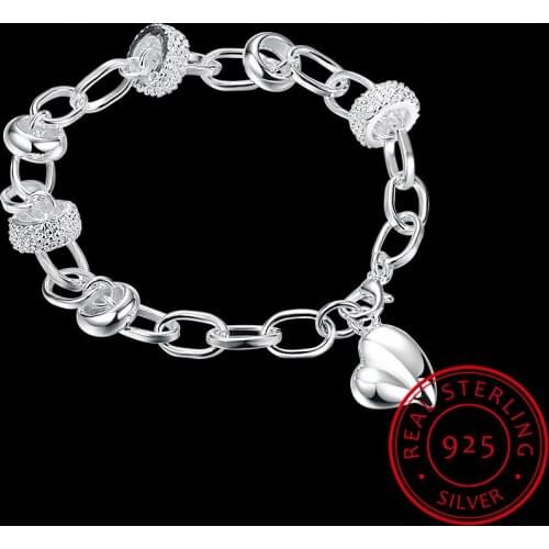 LEKANI Fashion Simple Silver Peach Heart Bracelet 925 Sterling Silver Fine Jewelry Bracelet Pulseiras For Women Free Shipping