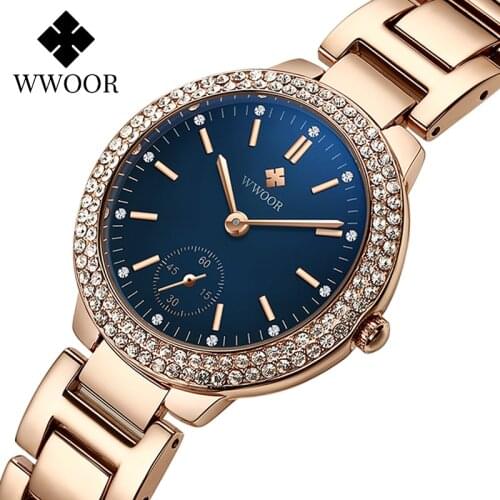 WWOOR Ladies Watch Top Brand Luxury Diamond Watch For Women montre femme Blue Elegant Quartz Wrist Watch Female relogio feminino