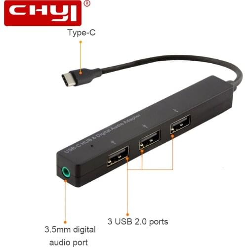CHYI USB C To Digital Audio Adapter 3 Ports USB 2.0 Hub Splitter Type-C 3.1 USB Hub For MacBook Sumsang Huawei Accessories