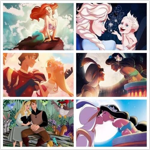 Disney 5D DIY Diamond Painting Aladdin Magic Lamp Cinderella Princess Prince Round Diamond Embroidery Handmade Home Decoration