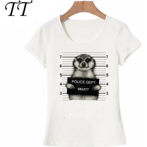 Track Ship+Novelty harajuku women T-Shirt funny Bad Meerkat mugshot police dept design T Shirt bad dog print Tops cute girl Tees