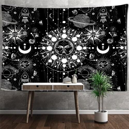 Sun Tarot Tapestry Wall Hanging Mandala Black And White Witchcraft Science Fiction Bohemian TAPIZ Room Home Decor