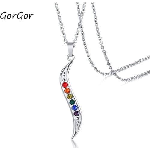 GorGor Trendy Classic Stainless Steel Rhinestone Rainbow S-Shaped Simple Style Necklace for Fashion Lady Jewelry Gift PPN-041