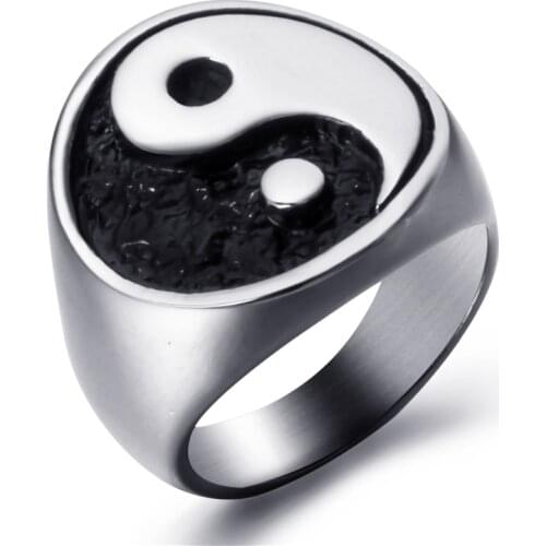 Elfasio Chinese Yin Yang Rings Mens Stainless Steel Symbol Vintage Jewelry