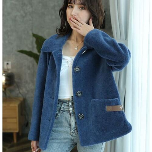 Korean Fashion Short Sheep Shearing Fur Coat Women White Blue Fur Jacket Big size Loose Winter Thick Warm Fake Fur Coat Female
