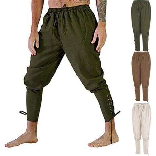 4 Colors Men Medieval Trousers Cosplay Costume Pirate Viking Renaissance Leg Bandage Loose Pants Halloween Costumes for Man