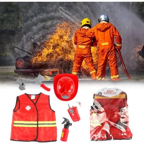 Halloween Cosplay Kids Firefighter Uniform Children Fireman Role Clothing Suit Party Costumes Boy Girl Performance
