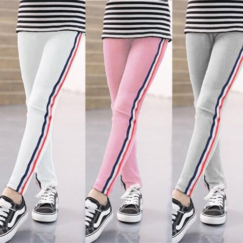 Summer Girls Sport Leggings For Kids Cotton Solid Soft Elastic Trousers Autumn 3 4 5 6 7 8 Years Children Striped Skinny Pants