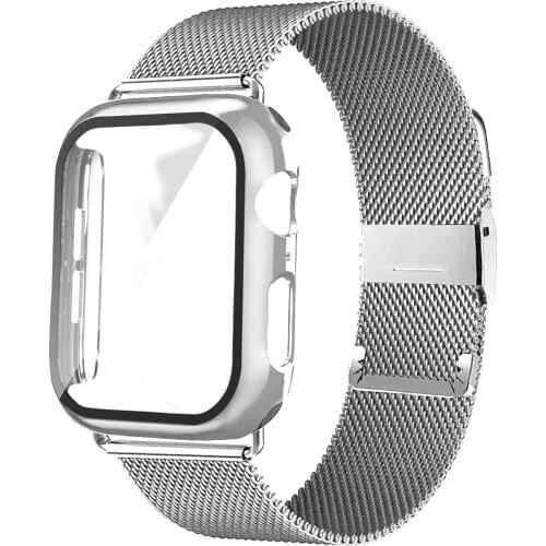 Glass+Case+strap for apple watch 6 5 4 3 se magnetic loop watchband PC cover case bracelet apple watch band 44mm 42mm 40mm 38mm