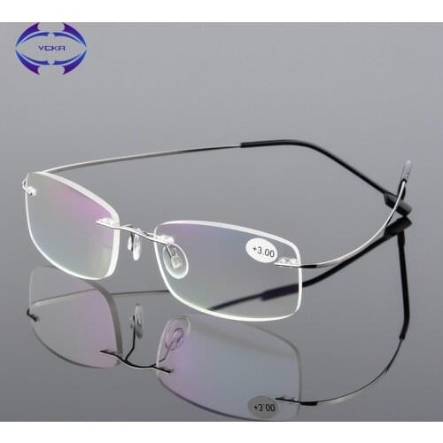 VCKA Rimless Reading Glasses Men Titanium Alloy Women Square Eyeglasses Presbyopic Frameless Eyewear +1.0 +1.5 +2.0 +2.5