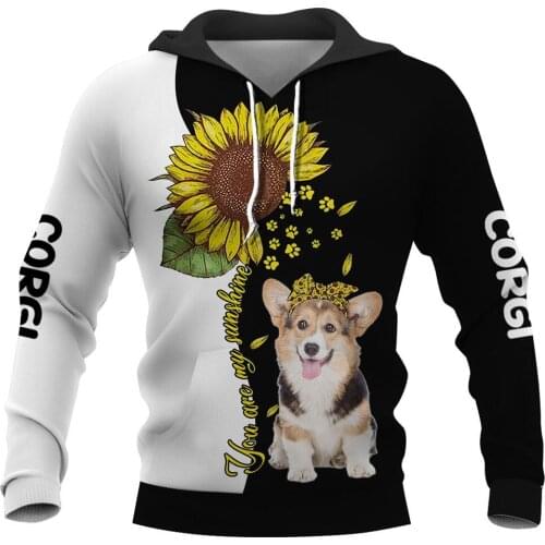 CLOOCL Mens Pet Hoodies 3D Pembroke Welsh Corgi Pocket Hoodie Greativity Casual Harajuku Pocket Hooded Oversized S-7XL